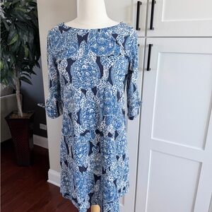 Lilly Pulitzer Preston Tie Sleeve Blue Printed Women’s Shift Dress